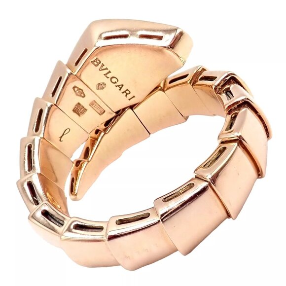 Authentic! Bulgari Bvlgari Serpenti Viper 18k Rose Gold Diamond Large Ring - Picture 3 of 12